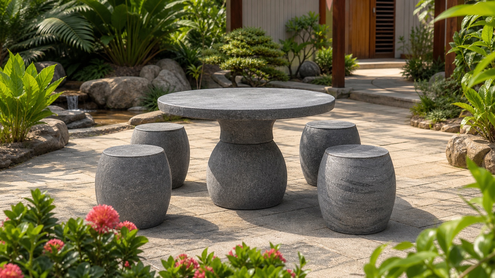Bộ Bàn Ghế Đá Tròn 4 Ghế